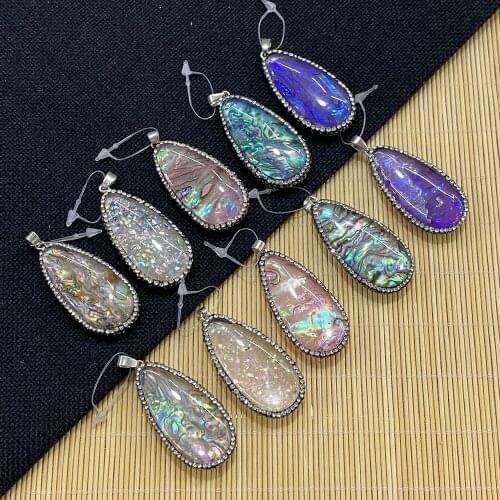 Drop-shaped Abalone Shell Sticky Diamond Fashion Pendant Necklace Bracelet Jewelry Used for DIY Jewelry Making Size 25x50mm