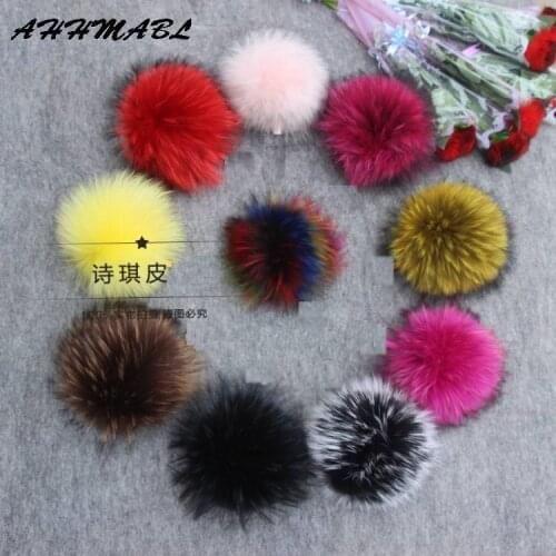 14/16/17cm DIY Natural Real Raccoon Fur Pompoms Fluffy Genuine Fur Pompom for Winter Women Hat Beanies Knitted Cap Skullies