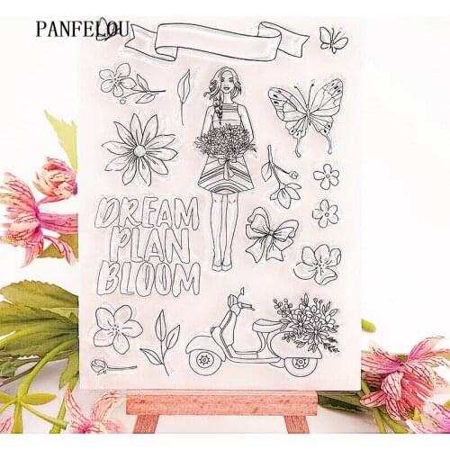 PANFELOU 11x15cm girl flowers Transparent Silicone Rubber Clear Stamps cartoon for Scrapbooking/DIY Easter wedding album