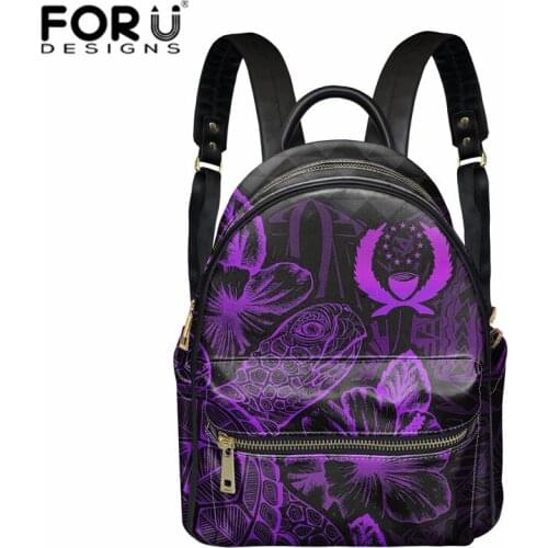 Pohnpei Backpack Turtle Hibiscus Pattern Women PU Leather Bags for Ladies Purple Casual Beach Backbag Bolsa Feminina Adjustable