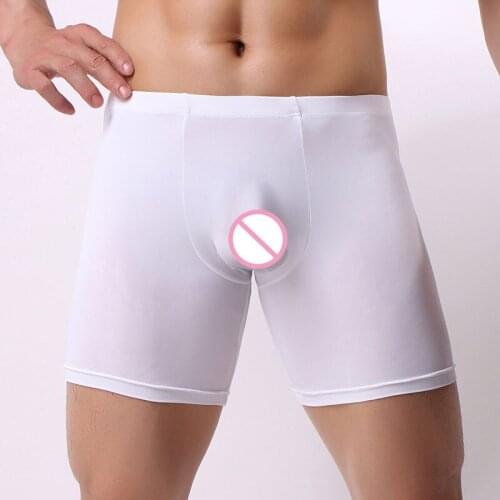 Sexy Men Plus Size Solid Big U Convex Pouch Half-length Long Boxers e Ice Silk Smooth Sexy Boxer 3D Boxer Jocks Gay Wear F14