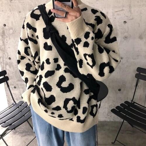 New Fashion Men Sweater Contrast Color Turtleneck Long Sleeve Knitted Pullovers Streetwear Loose Casual Winter Thick Clothing