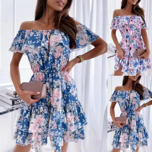 Party Dress Summer Dresses A-line High Waist Dress Women Party Elegant Dresses Allmatch Off Shoulder Short Sleeve Princess Dress