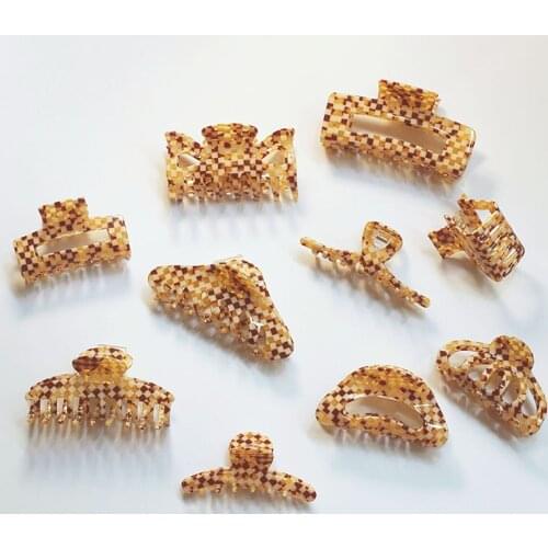 Elegant Coffee Plaid Grab Clip Large Acetate Hair Clip Crab Hair Claws for Women Girl Hair Accessories Hair Style Make Up