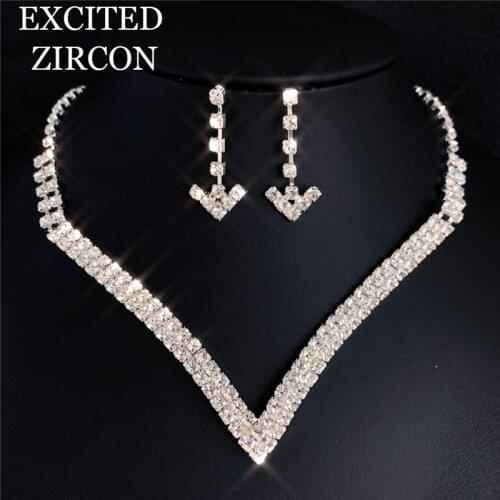 Womens fashion bridesmaid bride wedding jewelry necklace earring set rhinestone crystal prom exquisite accessories