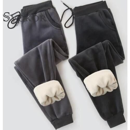 SVOKOR Winter Plus Velvet Pants Set Thickened Warm Women Trouser Suit Outer Wear Cotton Trousers Loose-Fitting Casual Pants