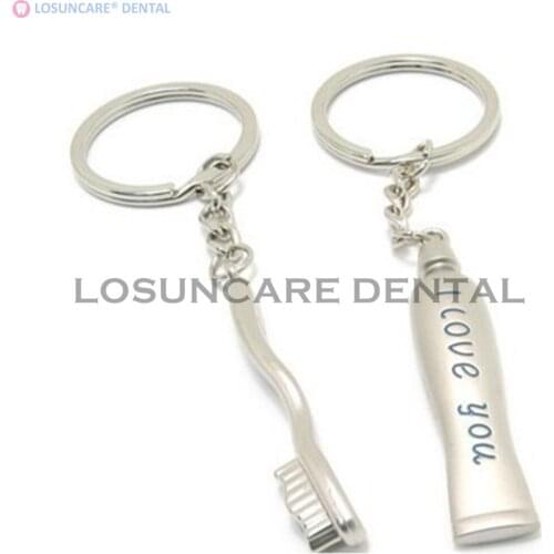 LOSUNCARE 10 Pcs 5 Pairs Teeth Keychain Dentist Decoration Key Chains Rings Stainless Steel Toothpaste Toothbrush Keychain Gift