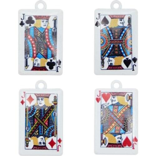 10PCS King Queen Joker Poker Card Pendant Milky White Plated Zinc Alloy Little Charm DIY Unique Charms Poker Card DIY