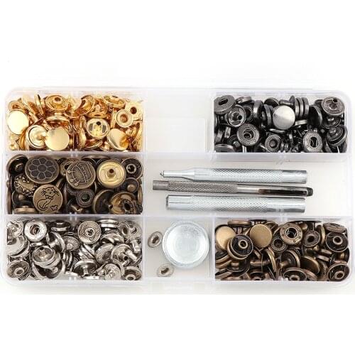 100 Sets Snap Fasteners Kit 4 Colors Metal Buckle Press Studs With 4 Pcs Fixing Tools For Leather/Coat/Down Jacket