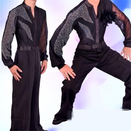 2018 Latin Dance Shirts Mens Ballroom Dancing Wear Adult Standard Tops Performance Competition Clothing Customize Clothes