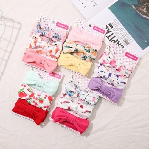 3 Pcs/Set Cute Bows Baby Girl Headband Flower Printed Princess Kids Elastic Headbands Hairbands For Girls Baby Hair Accessories