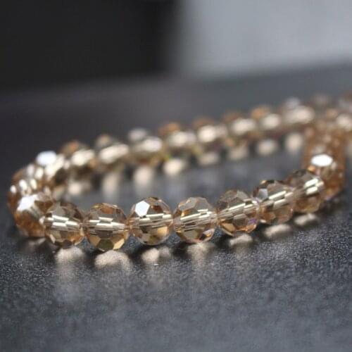 70Pcs 8mm Glass crystal beads Faceted Round Silver Champagne color Disco beads for jewelry making