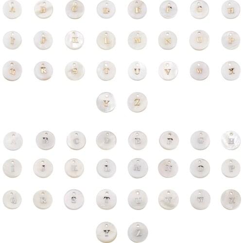 92-104Pcs Freshwater Shell Alphabet A-Z Charms Pendants Flat Round for DIY Bracelets Necklace Earring Jewelry Making