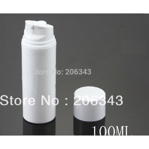 100ML whole white plastic airless bottle, white/transparent pump, white/transparent Cosmetic Packaging