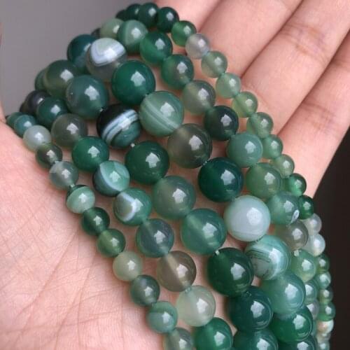 4/6/8/10/12mm Natural Stone Green Striped Agate Beads Round Loose Spacer Beads for Jewelry Making Diy Bracelet 15 inch Wholesale