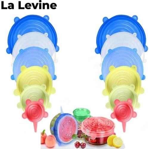 6PCS Silicone Fresh-keeping Lid Wrap Bowl Lid Stretch Cover Elastic Seal Cover Refrigerator Storage Lid Kitchen Accessorie