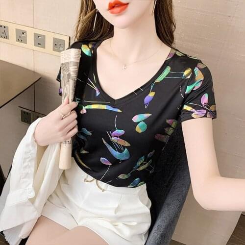 Colorful balloon pattern summer t shirt women plus size comfy thin ladies daily tees shirt v-neck short sleeve bronzing tshirt