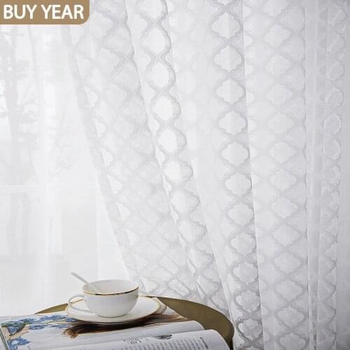 Simple Curtains for Living Dining Room Bedroom White Lace Screens Ling-shaped Lattice White Tulle Curtains Kitchen Curtains
