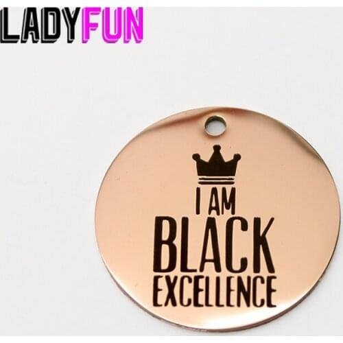 I Am Black Excellence Charm Stainless Steel BLACK Girl Charms High Polish Mirror Surface Pendant