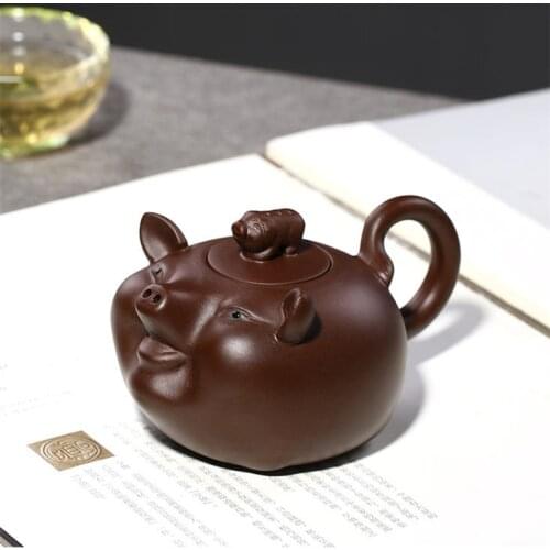 Yixing Handmade Purple Clay Pig Design Tea Pot Creative Ceramic Animal Shape Teapot Office Kung Fu Kettle Tea Set Drinkware