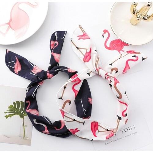 Korean Fashion Narrow Silk Scarf Female Small Flamingo Ribbon Headband Chic Wild Long Scarf Headscarf Accessories Head Bands
