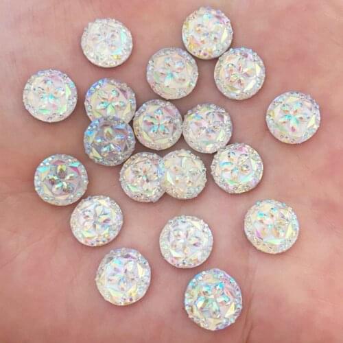 100PCS AB Resin 10mm Round Flower Flatback Rhinestone Scrapbook DIY Wedding Applique Ornament Crafts F643*2
