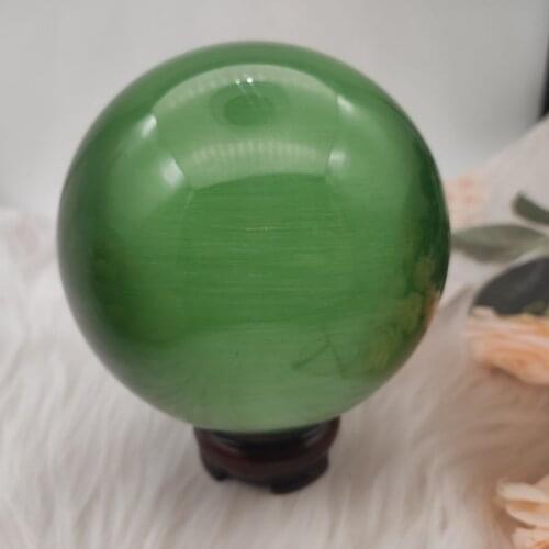 Hot Sell ASIAN QUARTZ GREEN CAT EYE CRYSTAL BALL SPHERE 60MM + STAND