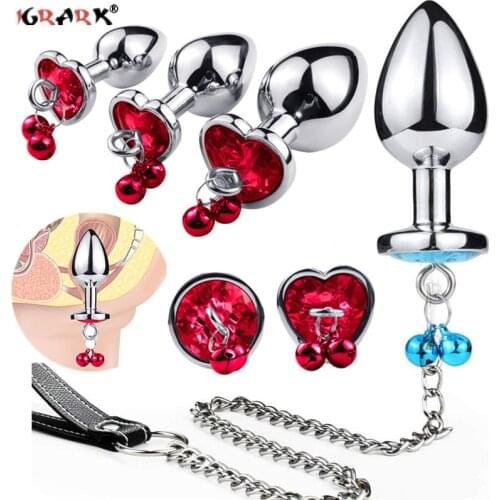 Bling Crystal Heart Metal Anal Plug With Bells Smooth Touch Buttplug Anal Bead Vagina Anus Dilator Sex Toys for Men Women Adults