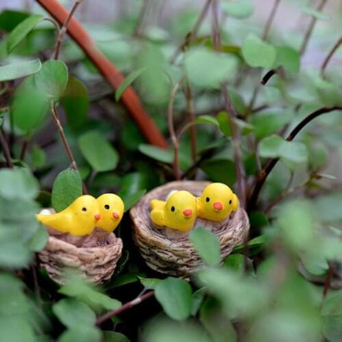 New Mini nest with birds fairy garden miniatures gnomes moss terrariums resin crafts figurines for home decoration accessories