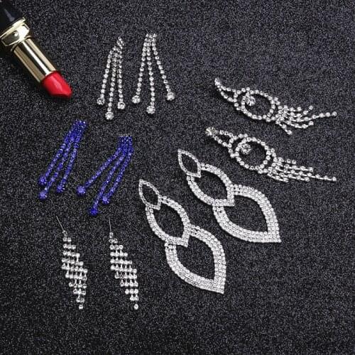 Fashion Tassel Geometric Drop Earrings Luxury Silver Color Hanging Rhinestone Earring for Women Party Jewelry Gift