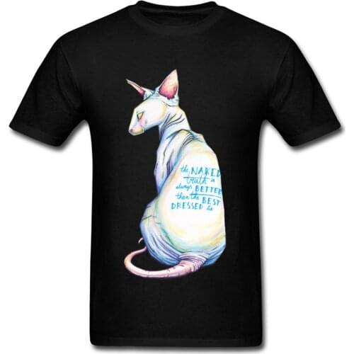 The Naked Truth T Shirt Men 3D T-shirt Sphynx Cat Tshirt Canadian Hairless Tops Printed Tee Cotton Black Clothing Unique Style
