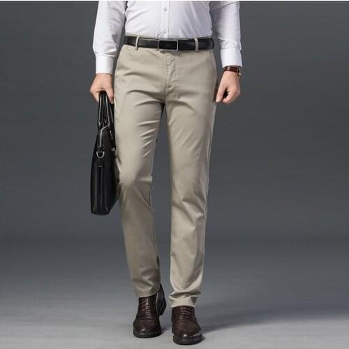 2021 Spring New Mens Cotton Straight Casual Pants Business Fashion Solid Color Elasticity Khaki Trousers Male Brand Red 38