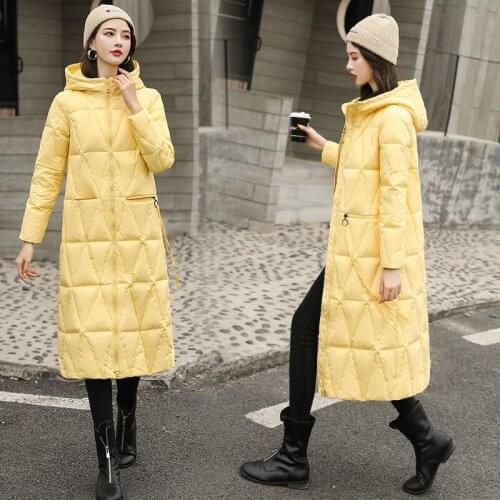 New womens winter hooded over the knee long fashion warm down jacket
