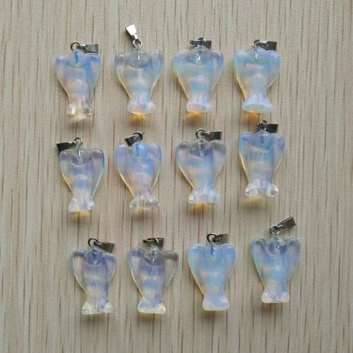 Wholesale 20pcs/lot Fashion good quality Carved opal Stone Angel charms Pendants for Necklace making jewelry Free shipping