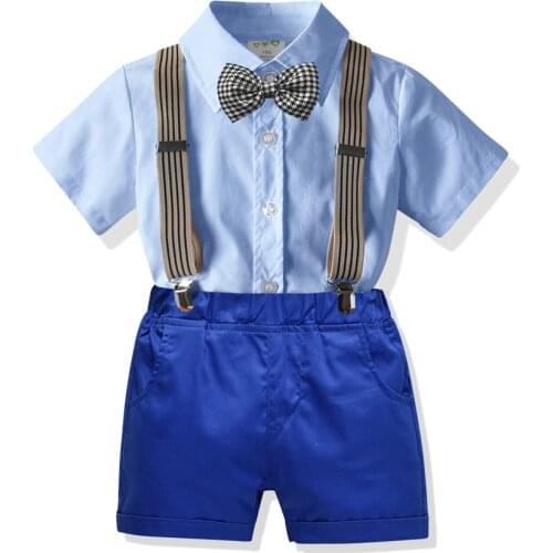 1 2 3 4 5 6 Years toddler Clothes Boys Summer Set Cotton Children Outfit Shirt + Solid Shorts + Belt Baby Kids Kits Wedding