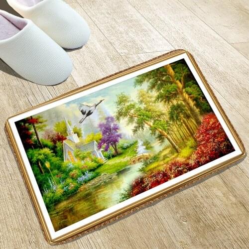 Printing Bathroom Mat Oil Tree Leaves Kitchen Doorway Front Door Welcome Printed Rugs Water Absorption Flannel Carpets Washable