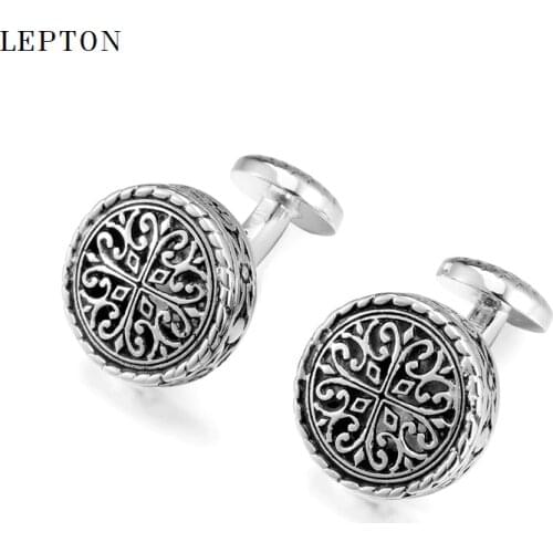 Hot Round Vintage Cufflinks For Mens with Gift Box Lepton Baroque Whale Back Closure Cuff links for Wedding Business Drop Ship