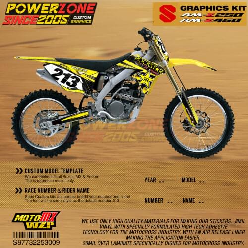PowerZone Custom Team Graphics Backgrounds Decals 3M Stickers Kit For Suzuki RMZ250 04-06 07-09 10-18 RMZ450 08-17 RM 03-08 009
