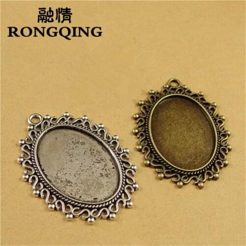 RONGQING 40pcs/lot S Frame Cabochon Base Setting 25*18MM Zinc Alloy Filigree Cabochon Pendant Settings for Jewelry Making
