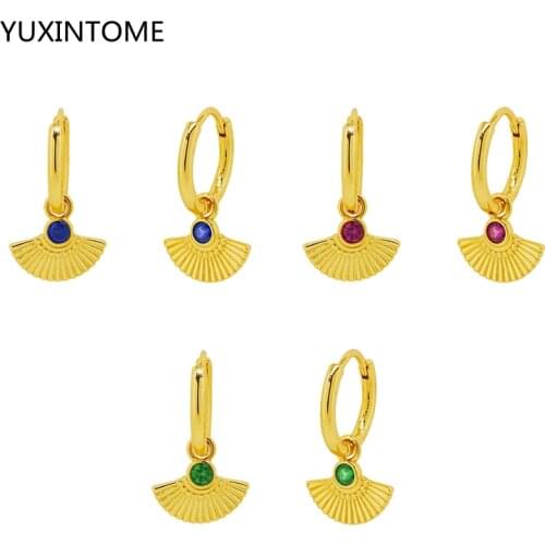 925 Sterling Silver Ear Buckle Blue/Green/Rose Zircon Hoop Earrings For Women Shell Shaped Pendant Earrings Fashion Jewelry