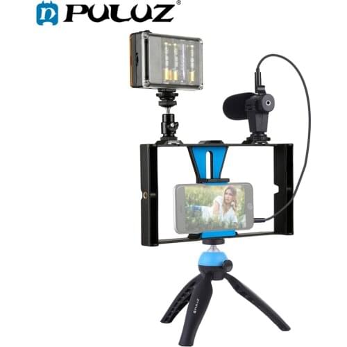 PULUZ Smartphone Video Rig + LED Studio Light +Video Microphone + Mini Tripod Mount Kits with Cold Shoe Tripod Head for iPhone