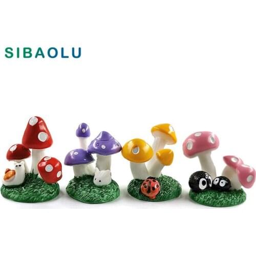 4pcs Resin Rabbit Snail Ladybug Mushroom Tree Figurine Model Diy Home Decor Miniature Fairy Garden Decoration Accessories Modern