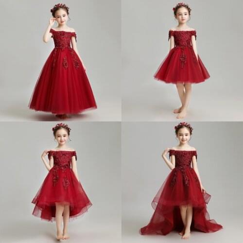 Off Shoulder Embroidery Flower Wedding Girl Dress Princess Party Events Ball Gowns Kids Girl Dress First Communion Clothes