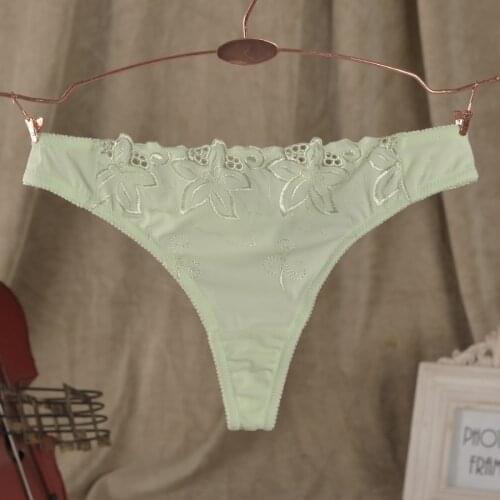Fresh green goldenbarr embroidery thong t fashion plus size mesh comfortable panties low-waist