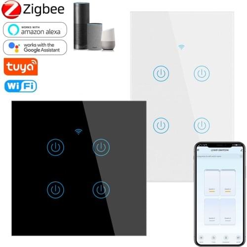 Tuya WiFi Smart Light Touch Switch EU/US Crystal Glass Panel Light 1/2/3/4 Gang 110 220V APP Control Work with Alex Google Home