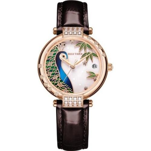 Reef Tiger ladies watches,lady wrist watch women automatic mechanical wristwatch dress timepiece relogio femino top luxury brand