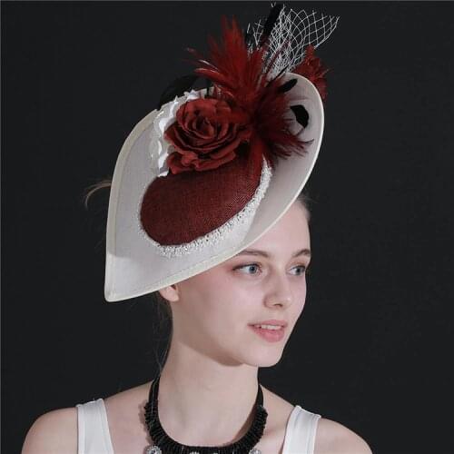 White color ladies wedding hair fascinator hat with fancy feather on head band for women party race headwear 2020 New arrival