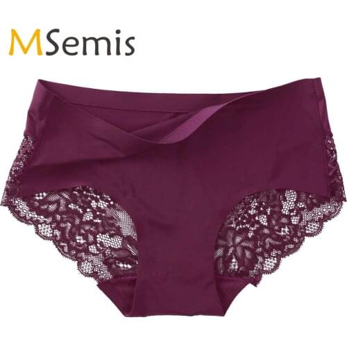 Women Panties Silky Floral Lace Slip Knickers Mid Rise Smooth Seamless No Panty Line Bikini Underwear Sexy Femme Briefs Lingerie
