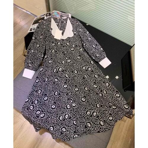 Spring High 2021SS Quality Women Flower Prints Silk Long Sleeve Dress For Ladies Gndz 3.21