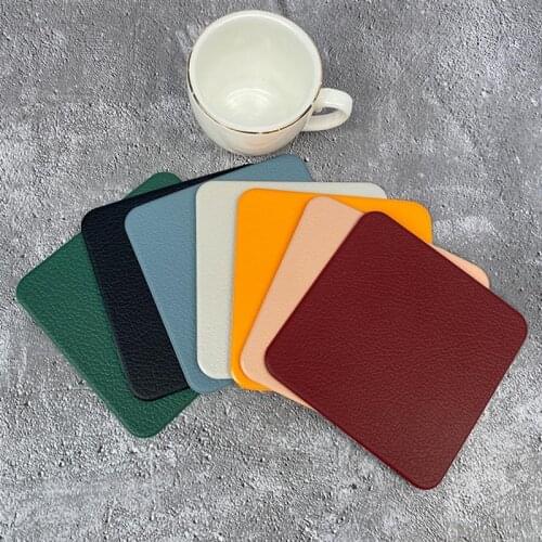 1 Piece Faux Leather Placemat Double Sided Square Milk Tea Coffee Drink Mats For Cafe Non-Slip Tableware Bowl Mat 10*10CM